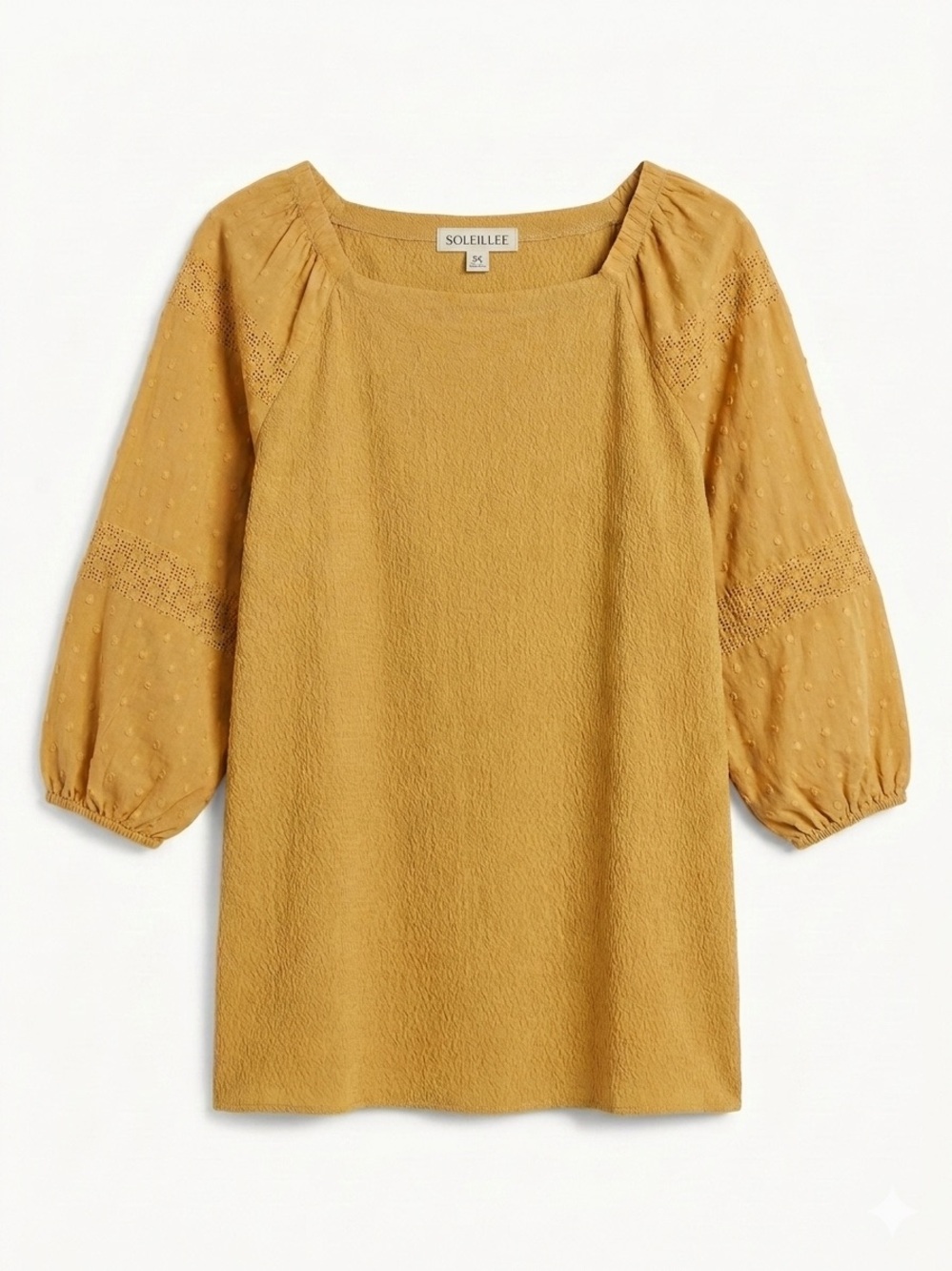 Mustard Textured Square-Neck Peasant Top